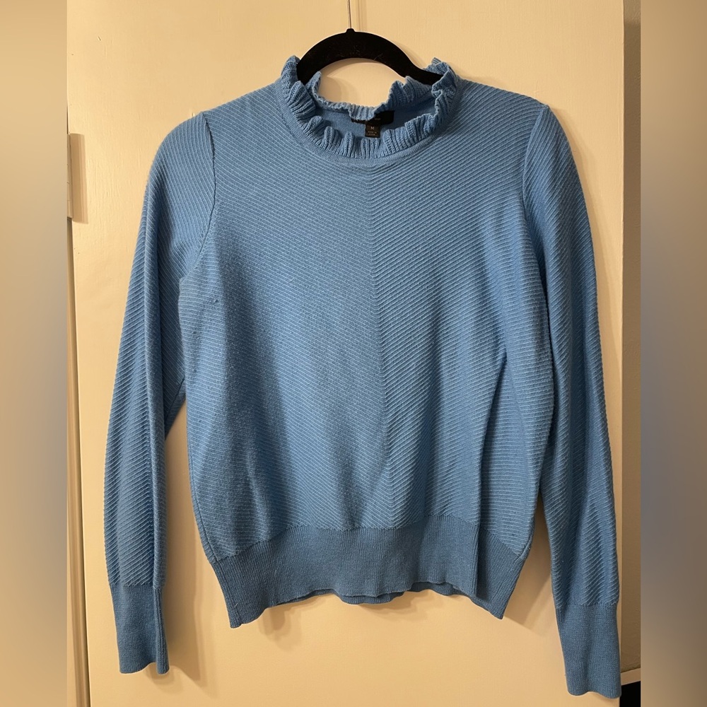 Light Blue J.Crew Ruffled Mock Neck Sweater